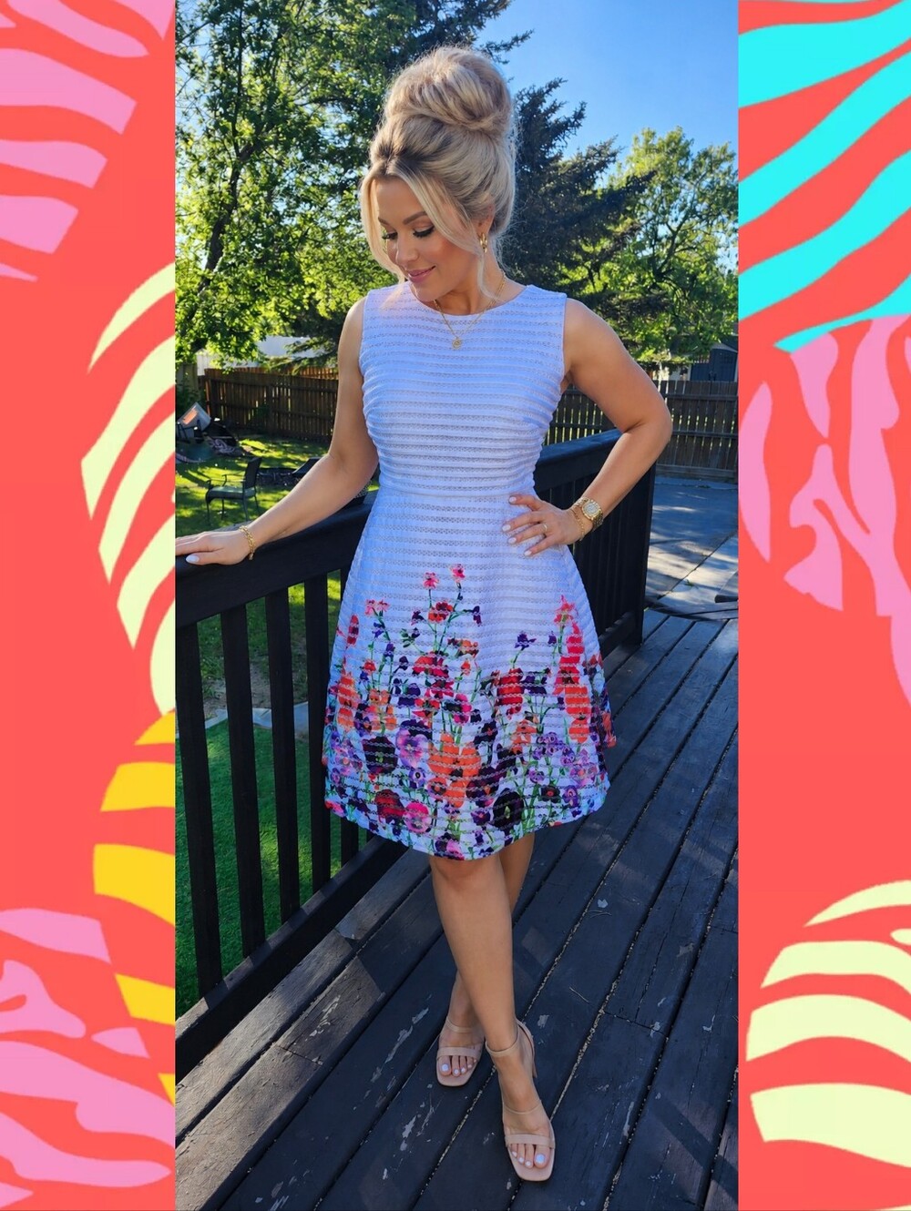 Quiz Ribbed floral Quiz dress sz Med (8-10)